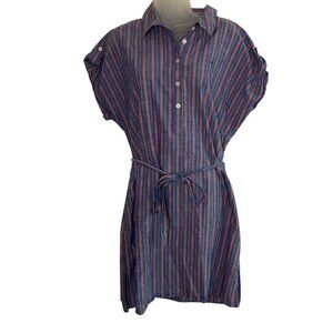 Tommy Hilfiger Womens Striped Shirt Dress Belt Size 16 100% Cotton Blue & Red